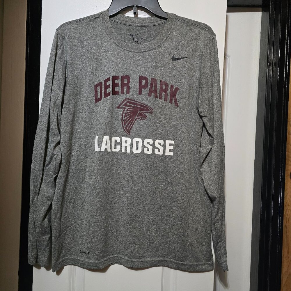 Nike Women's Grey Long Sleeve Dri-tec Shirt W 'Deer Park Lacrosse' Printed - M